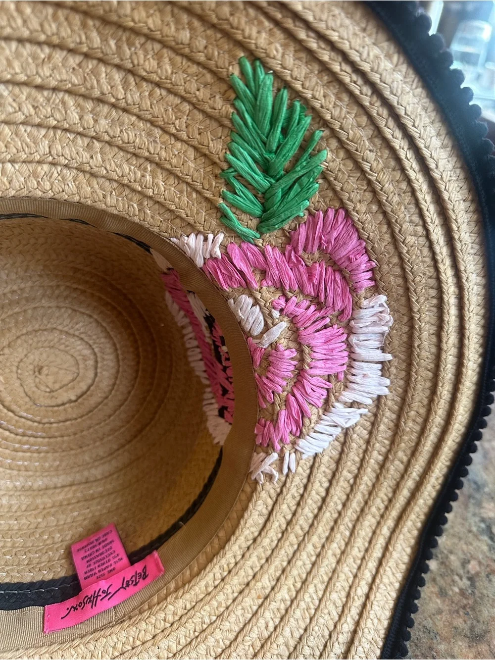 Betsey Johnson NWOT Floral Bliss Straw Sun Hat Pink Rose Wide Brim Floppy Boho